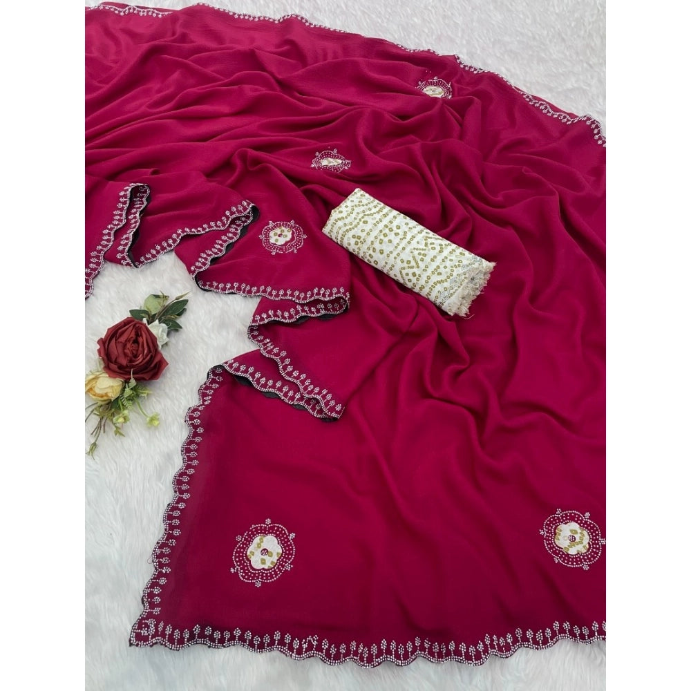 Women's Chiffon Butti Dotted Saree With Unstitched Blouse 5.5 Mtr (Pink)