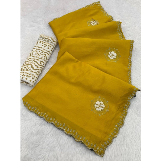 Women's Chiffon Butti Dotted Saree With Unstitched Blouse 5.5m (Yellow)