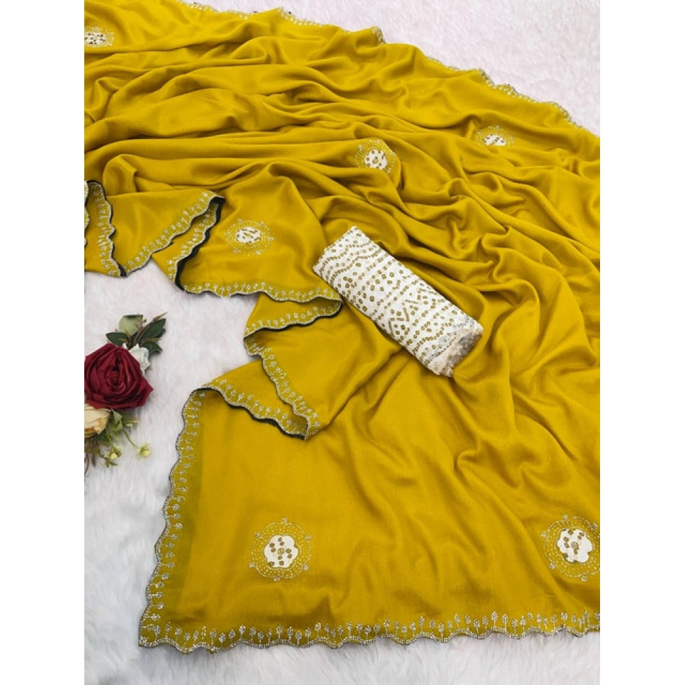 Women's Chiffon Butti Dotted Saree With Unstitched Blouse 5.5 Mtr (Yellow)