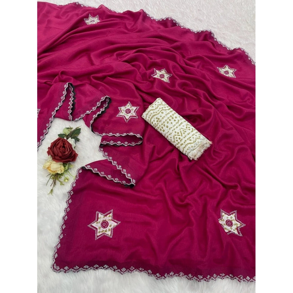Women's Chiffon Butti Dotted Saree With Unstitched Blouse 5.5 Mtr (Pink)