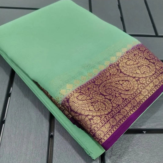 Women's Crepe Chit Pallu Solid Saree With Unstitched Blouse 5.5m (Light Green)