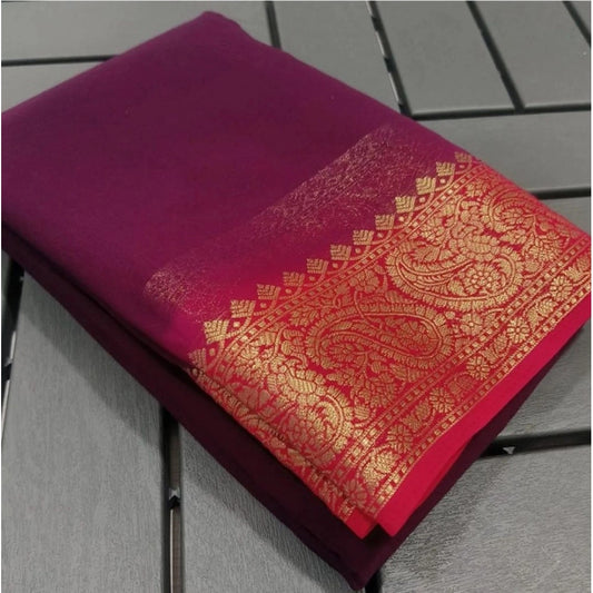 Women's Crepe Chit Pallu Solid Saree With Unstitched Blouse 5.5m (Pink)
