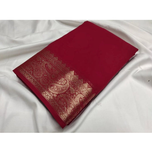 Women's Crepe Chit Pallu Solid Saree With Unstitched Blouse 5.5m (Maroon)