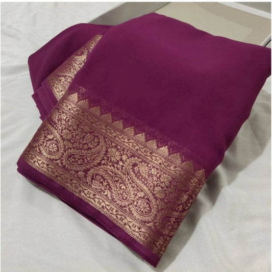 Women's Crepe Chit Pallu Solid Saree With Unstitched Blouse 5.5m (light purple)