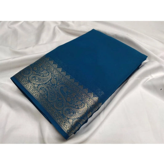 Women's Crepe Chit Pallu Solid Saree With Unstitched Blouse 5.5m (Sea-Green)