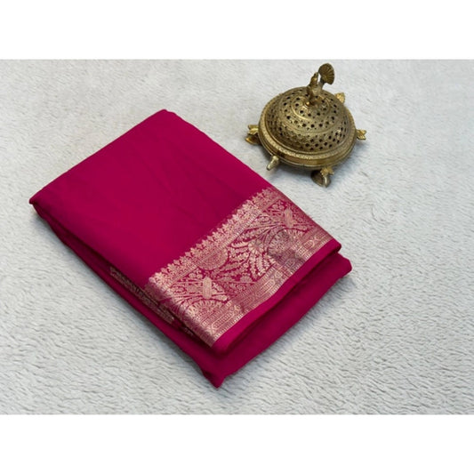 Women's Crepe Chit Pallu Solid Saree With Unstitched Blouse 5.5m (Pink)