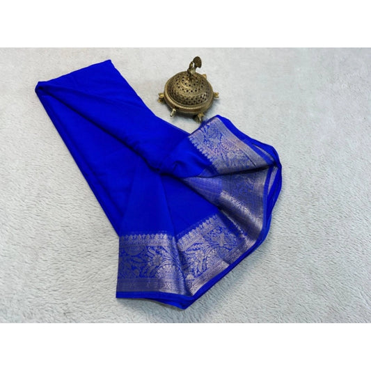 Women's Crepe Chit Pallu Solid Saree With Unstitched Blouse 5.5m (Navy Blue)