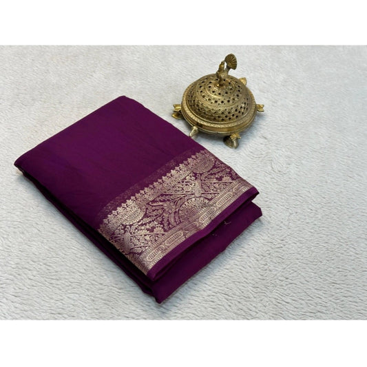 Women's Crepe Chit Pallu Solid Saree With Unstitched Blouse 5.5m (Purple)
