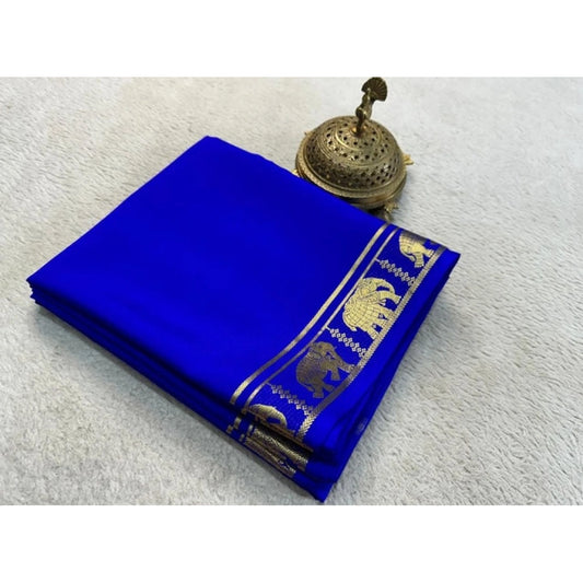 Women's Crepe Chit Pallu Solid Saree With Unstitched Blouse 5.5m (Navy Blue)