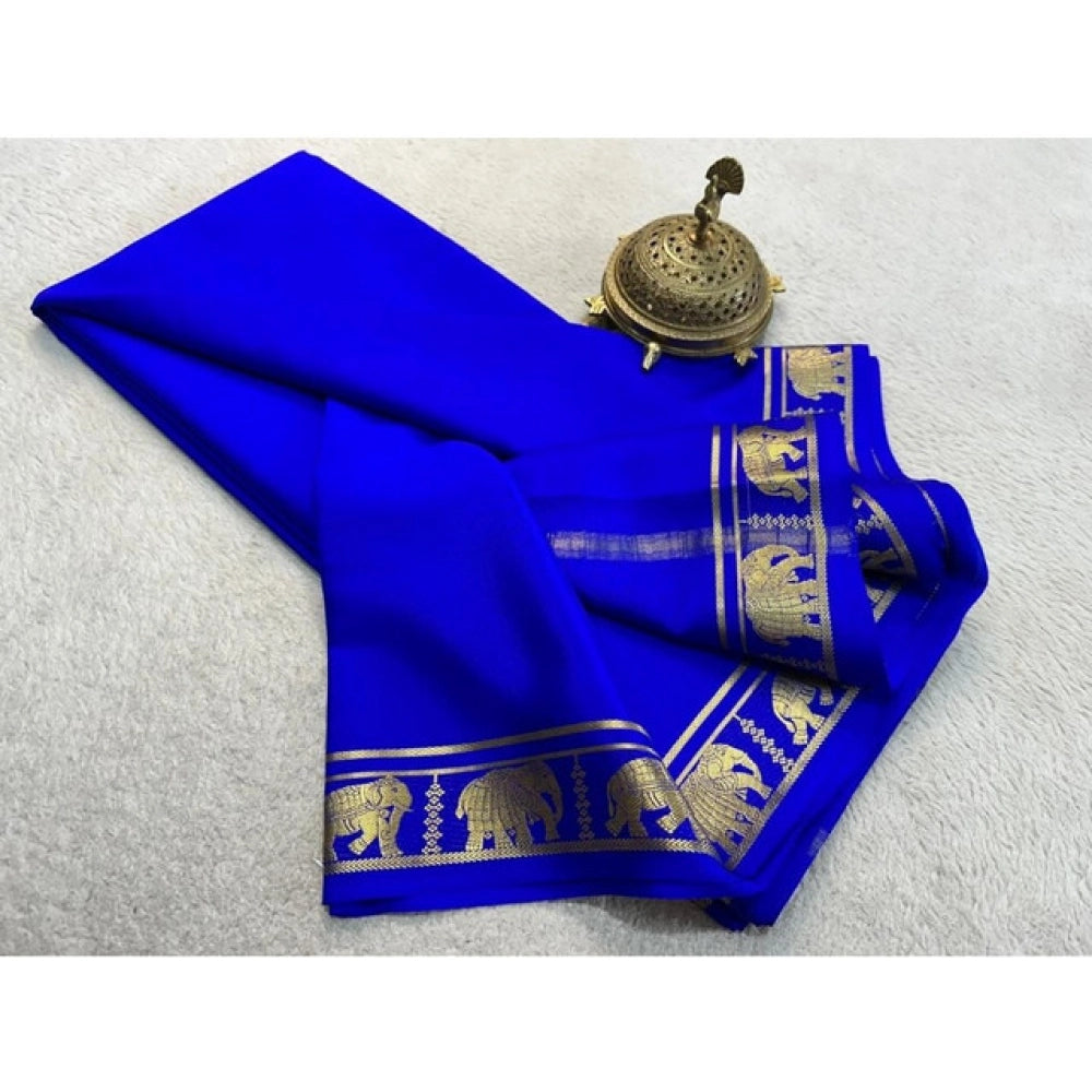 Women's Crepe Chit Pallu Solid Saree With Unstitched Blouse 5.5 Mtr (Navy Blue)
