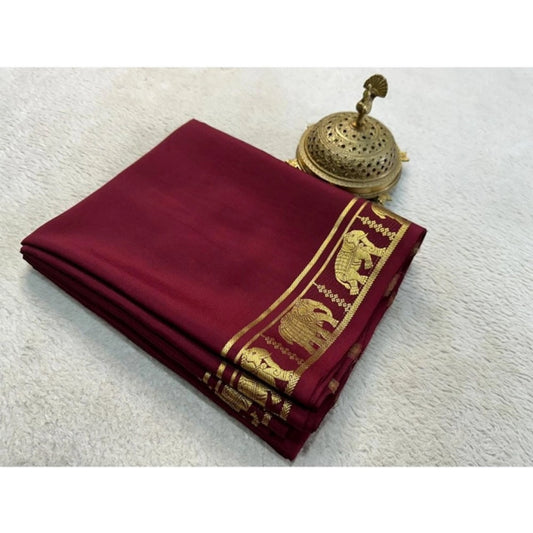 Women's Crepe Chit Pallu Solid Saree With Unstitched Blouse 5.5m (Maroon)