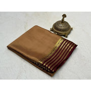 Women's Crepe Chit Pallu Solid Saree With Unstitched Blouse 5.5 Mtr (Beige)