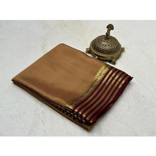 Women's Crepe Chit Pallu Solid Saree With Unstitched Blouse 5.5m (Beige)