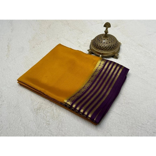 Women's Crepe Chit Pallu Solid Saree With Unstitched Blouse 5.5m (Gold)