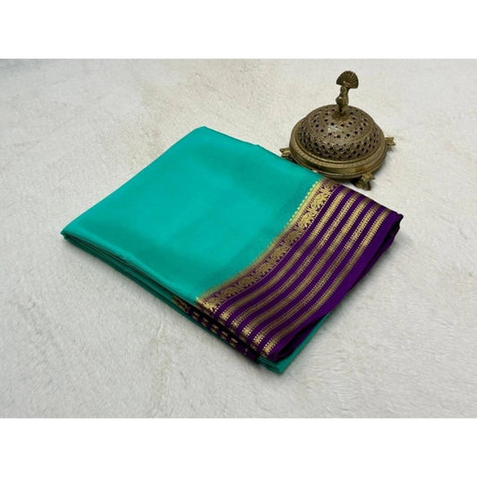 Women's Crepe Chit Pallu Solid Saree With Unstitched Blouse 5.5m (Sky Blue)