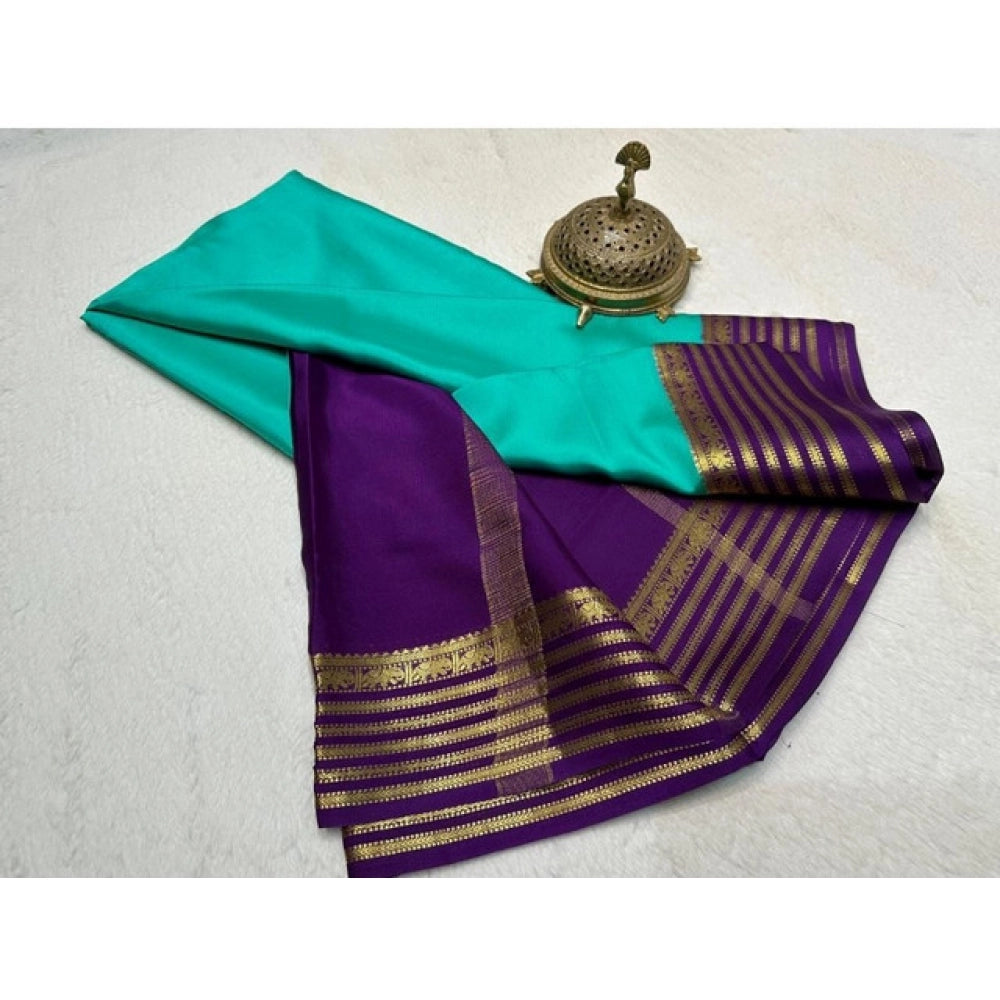 Women's Crepe Chit Pallu Solid Saree With Unstitched Blouse 5.5 Mtr (Sky Blue)