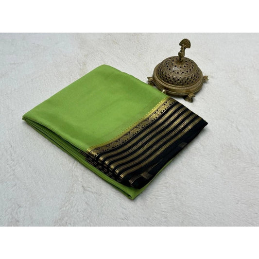 Women's Crepe Chit Pallu Solid Saree With Unstitched Blouse 5.5m (Green)