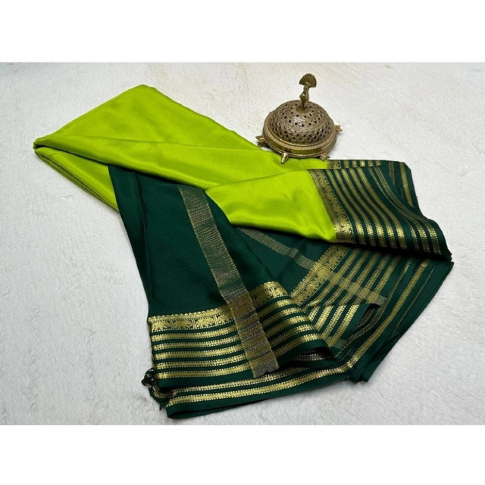 Women's Crepe Chit Pallu Solid Saree With Unstitched Blouse 5.5 Mtr (Green)