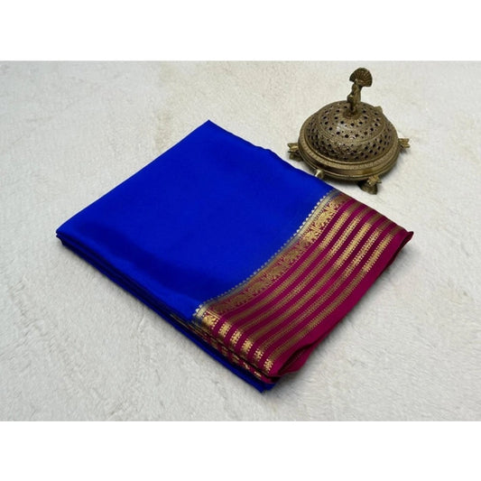 Women's Crepe Chit Pallu Solid Saree With Unstitched Blouse 5.5m (Navy Blue)