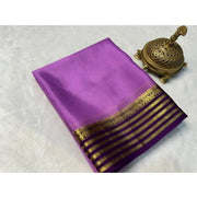 Women's Crepe Chit Pallu Solid Saree With Unstitched Blouse 5.5 Mtr (Dark Purple)
