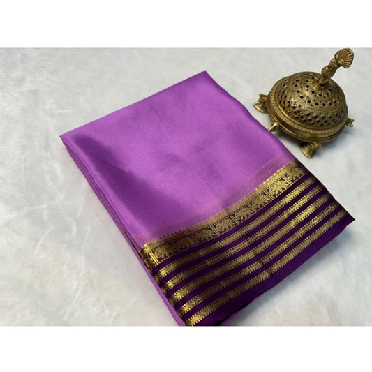Women's Crepe Chit Pallu Solid Saree With Unstitched Blouse 5.5m (Dark Purple)
