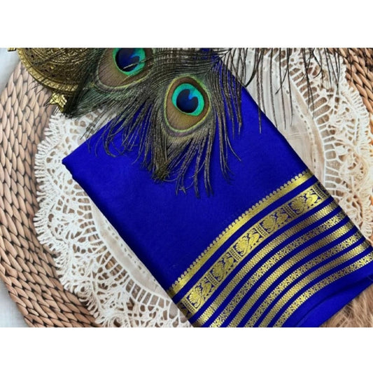 Women's Crepe Chit Pallu Solid Saree With Unstitched Blouse 5.5m (Blue)
