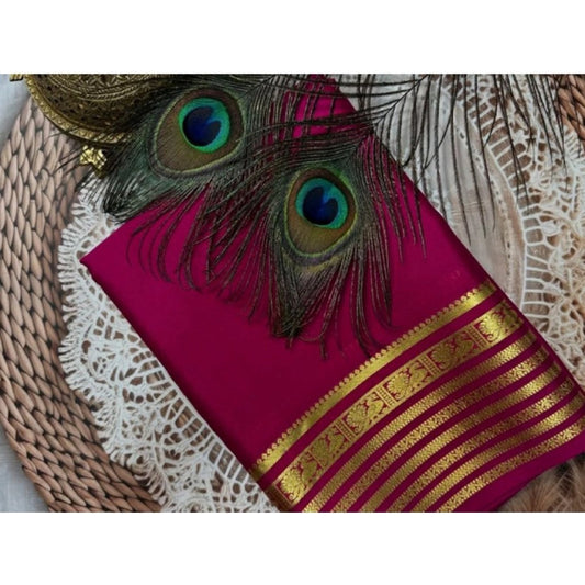 Women's Crepe Chit Pallu Solid Saree With Unstitched Blouse 5.5m (Dark Pink)