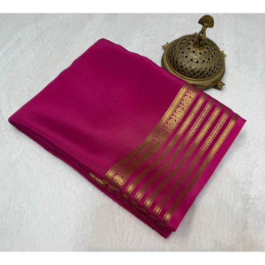 Women's Crepe Chit Pallu Solid Saree With Unstitched Blouse 5.5m (Pink)