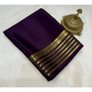 Women's Crepe Chit Pallu Solid Saree With Unstitched Blouse 5.5 Mtr (Dark Purple)