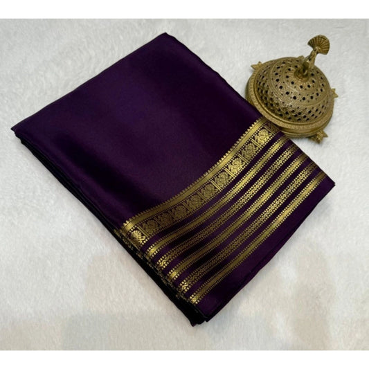 Women's Crepe Chit Pallu Solid Saree With Unstitched Blouse 5.5m (Dark Purple)