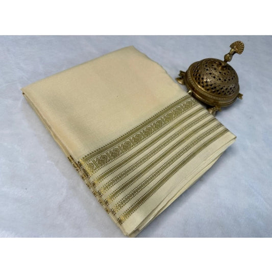 Women's Crepe Chit Pallu Solid Saree With Unstitched Blouse 5.5m (Beige)