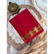 Women's Crepe Chit Pallu Solid Saree With Unstitched Blouse 5.5 Mtr (Red)