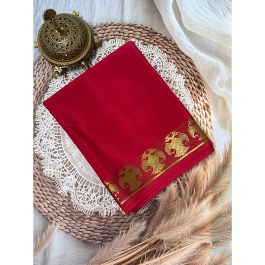 Women's Crepe Chit Pallu Solid Saree With Unstitched Blouse 5.5m (Red)