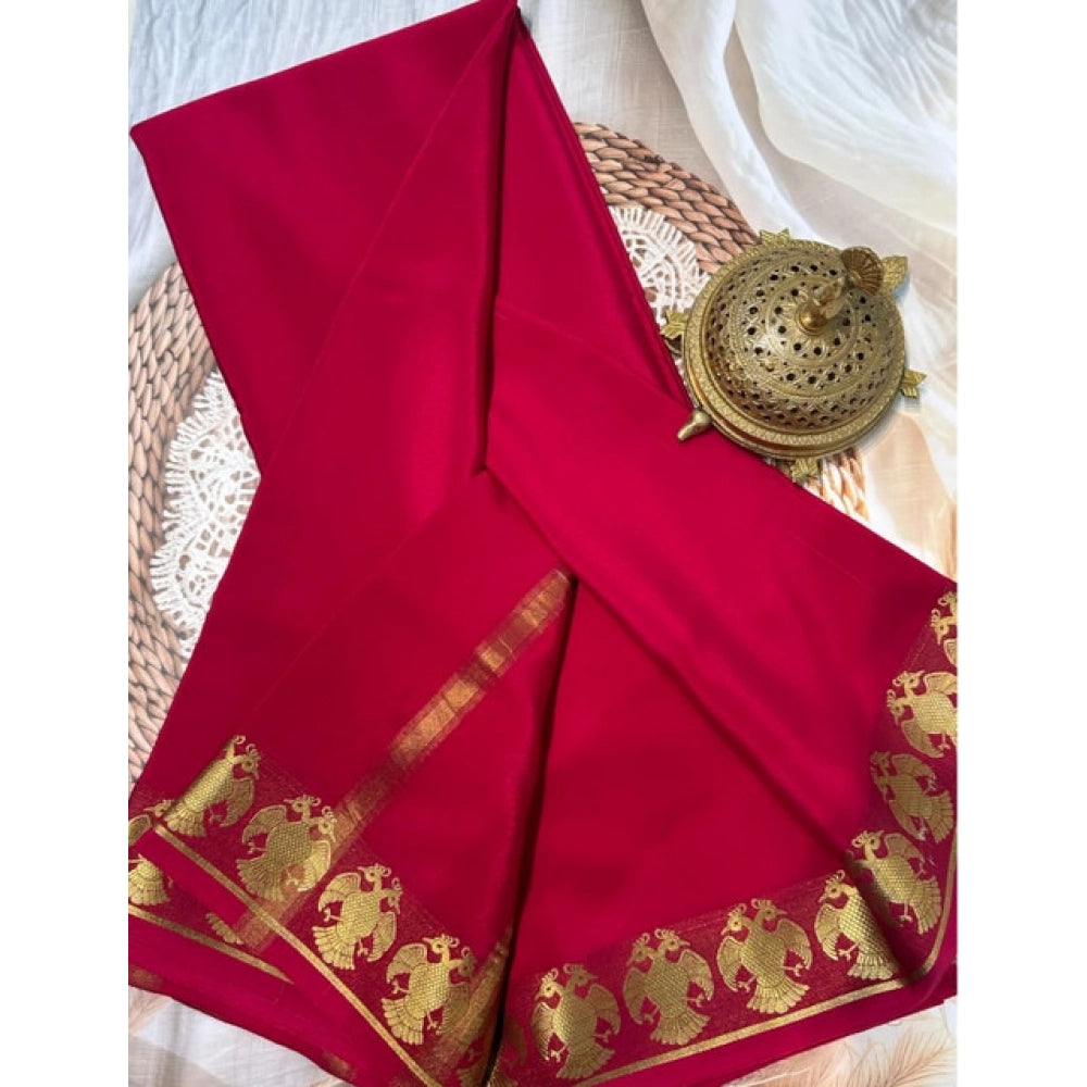 Women's Crepe Chit Pallu Solid Saree With Unstitched Blouse 5.5 Mtr (Red)