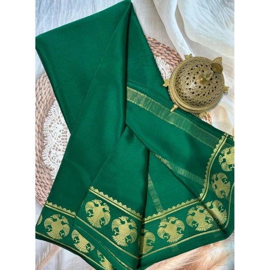 Women's Crepe Chit Pallu Solid Saree With Unstitched Blouse 5.5m (Green)