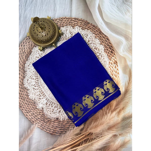 Women's Crepe Chit Pallu Solid Saree With Unstitched Blouse 5.5m (Navy Blue)