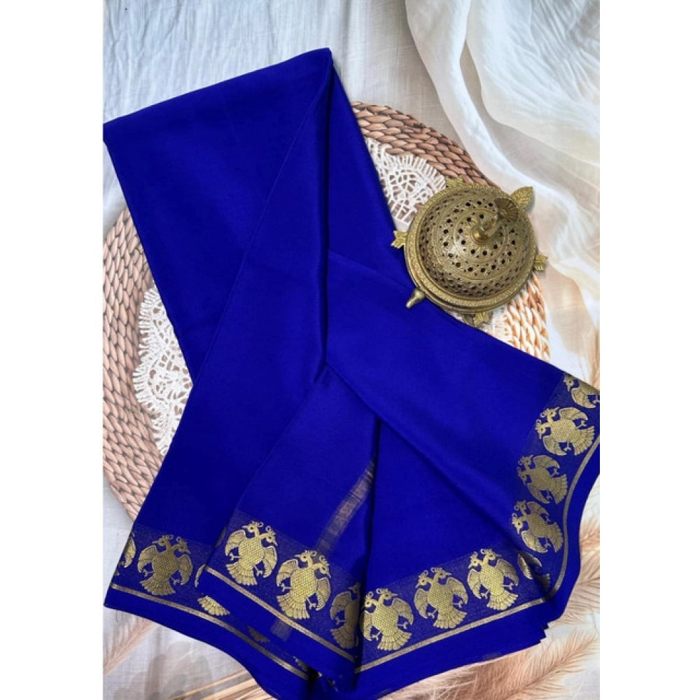Women's Crepe Chit Pallu Solid Saree With Unstitched Blouse 5.5 Mtr (Navy Blue)