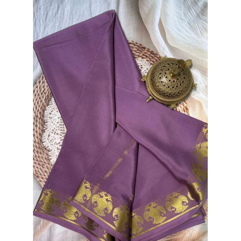 Women's Crepe Chit Pallu Solid Saree With Unstitched Blouse 5.5 Mtr (Lavender)