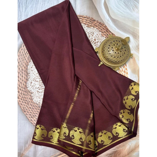 Women's Crepe Chit Pallu Solid Saree With Unstitched Blouse 5.5m (Brown)