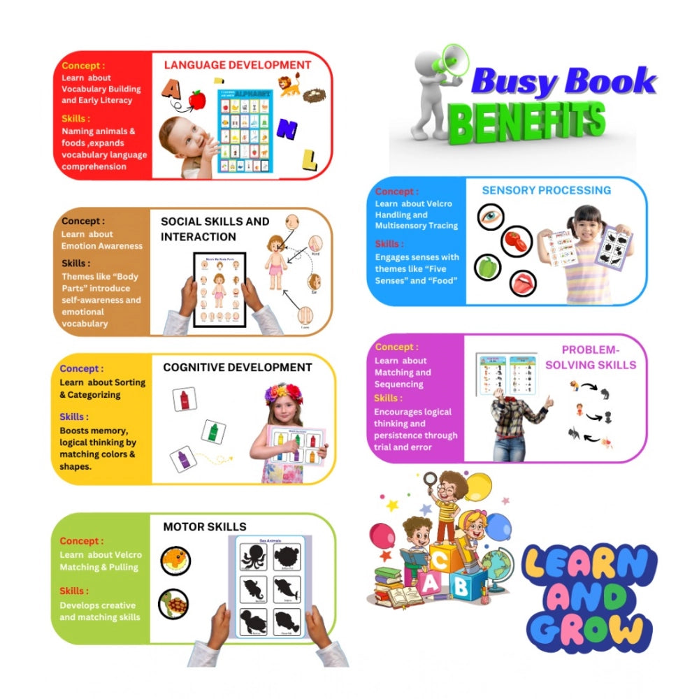 Montessori Busy Book Benefits– Complete Early Learning Activity Book (2–4 Years, Multicolor) - POPNOVA