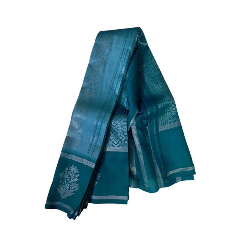 Women's Soft Silk Woven Saree With Unstitched Blouse 5.5 Mtr (Teal Blue)