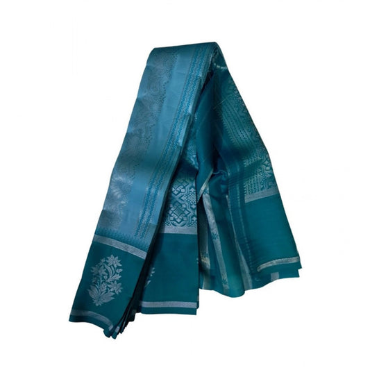 Women's Soft Silk Woven Saree With Unstitched Blouse 5.5m (Teal Blue)