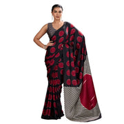 Women's Satin Crepe Printed Saree With Unstitched Blouse 5.5 Mtr (Maroon)