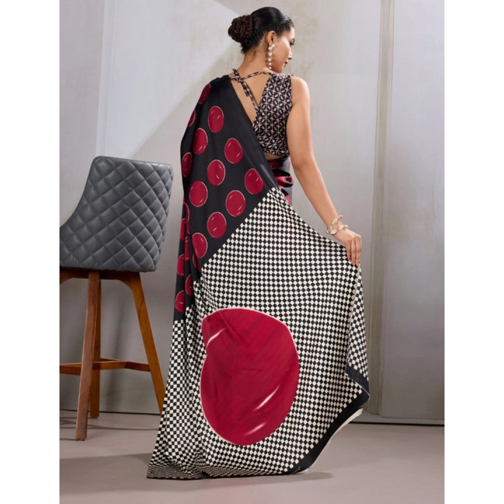 Women's Satin Crepe Printed Saree With Unstitched Blouse 5.5 Mtr (Maroon)