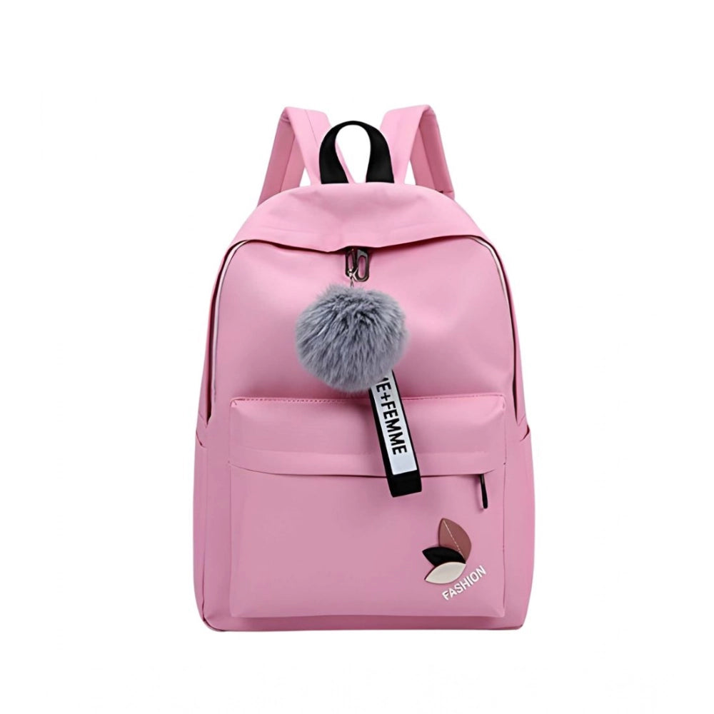 Unisex PU Leather Solid Medium Zipper Backpack (Pink) - POPNOVA