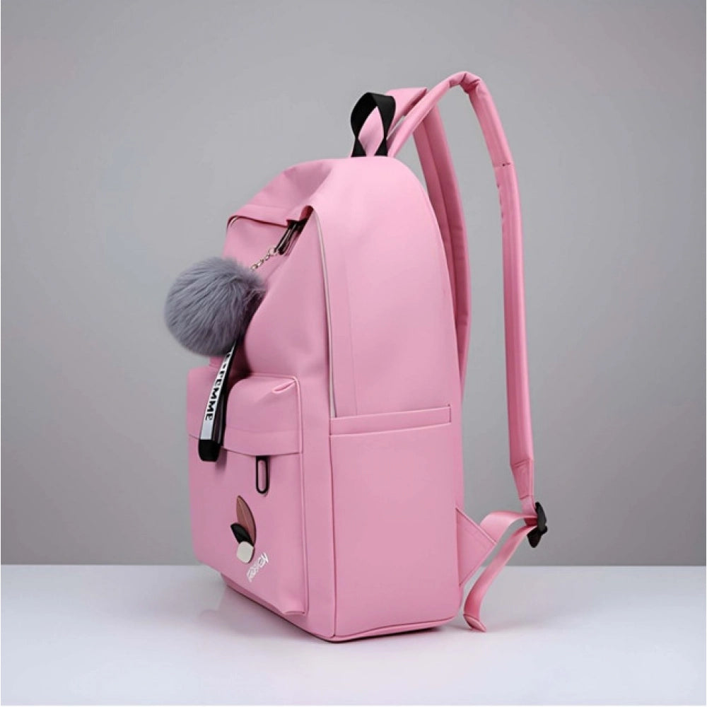 Unisex PU Leather Solid Medium Zipper Backpack (Pink) - POPNOVA