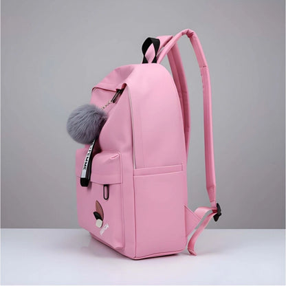 Unisex PU Leather Solid Medium Zipper Backpack (Pink) - POPNOVA