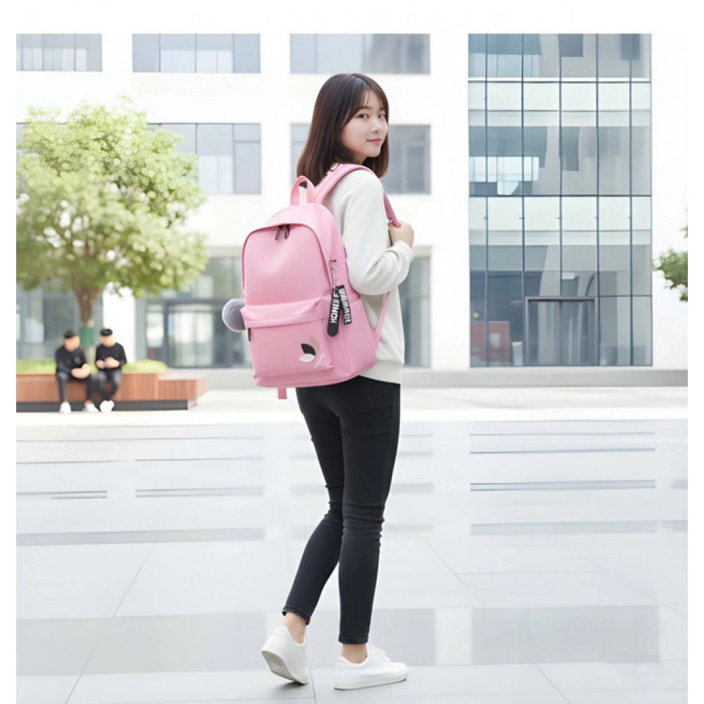 Unisex PU Leather Solid Medium Zipper Backpack (Pink) - POPNOVA