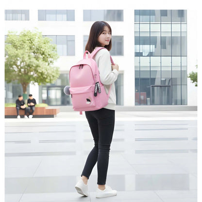 Unisex PU Leather Solid Medium Zipper Backpack (Pink) - POPNOVA