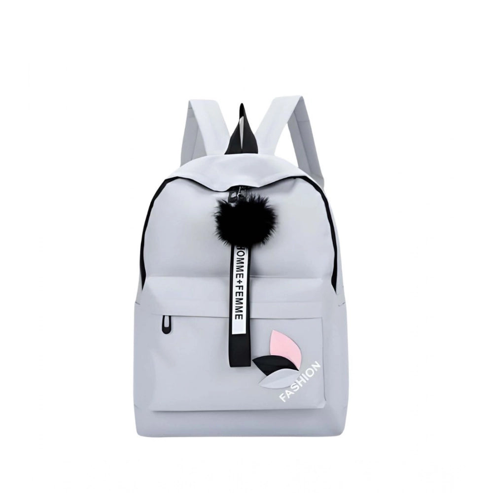 Unisex PU Leather Solid Medium Zipper Backpack (Grey) - POPNOVA